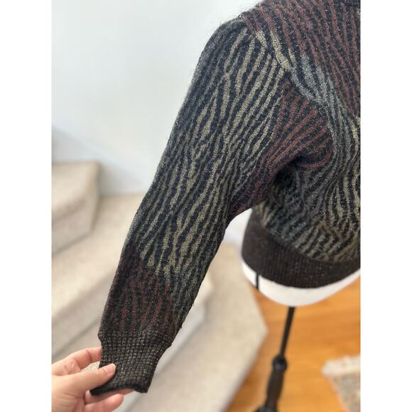 Bogner Wool & Mohair Blend Brown Metallic Zebra Print Sweater - Picture 4 of 8